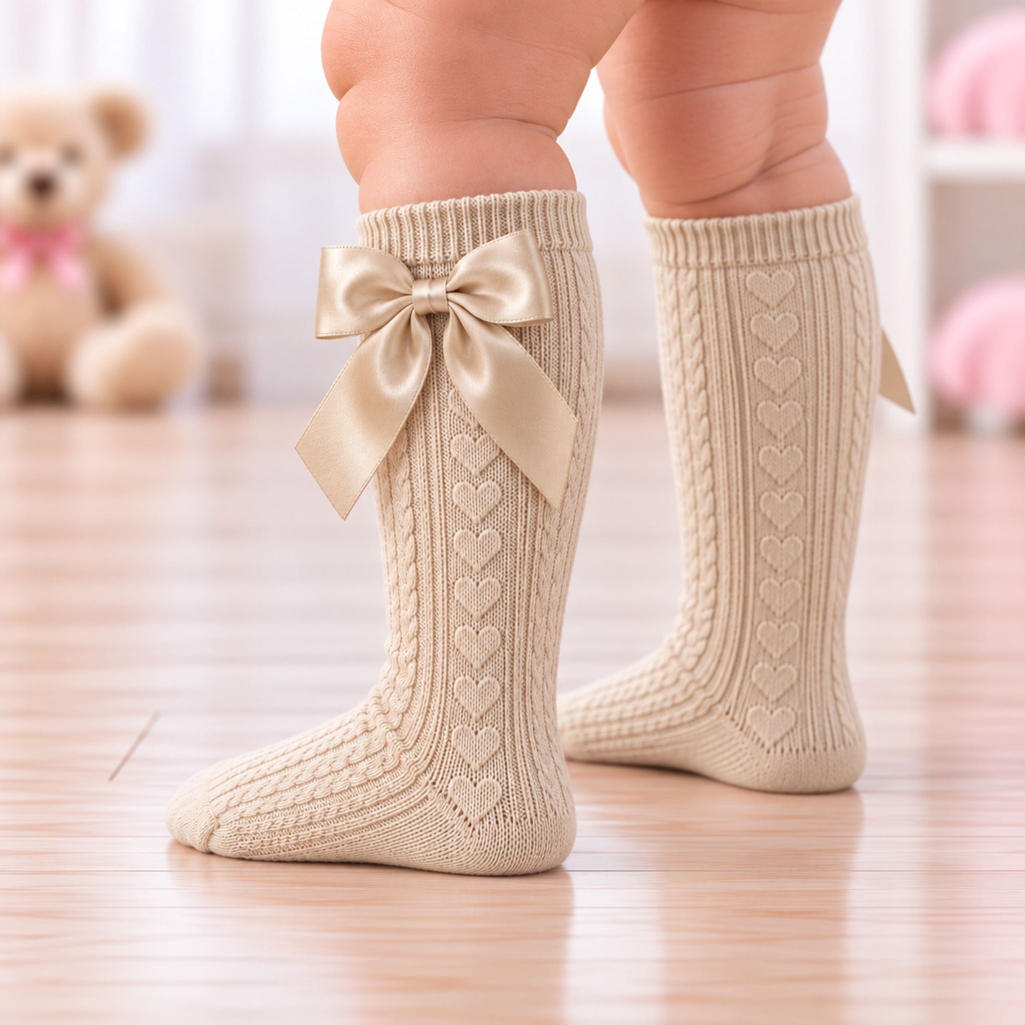 High-Quality Beige Knee High Socks for Baby Girls – Lullaby Lane