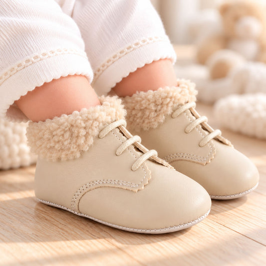 Baypods Baby Girls Beige Boots with Faux Fur Trim (Soft Sole)