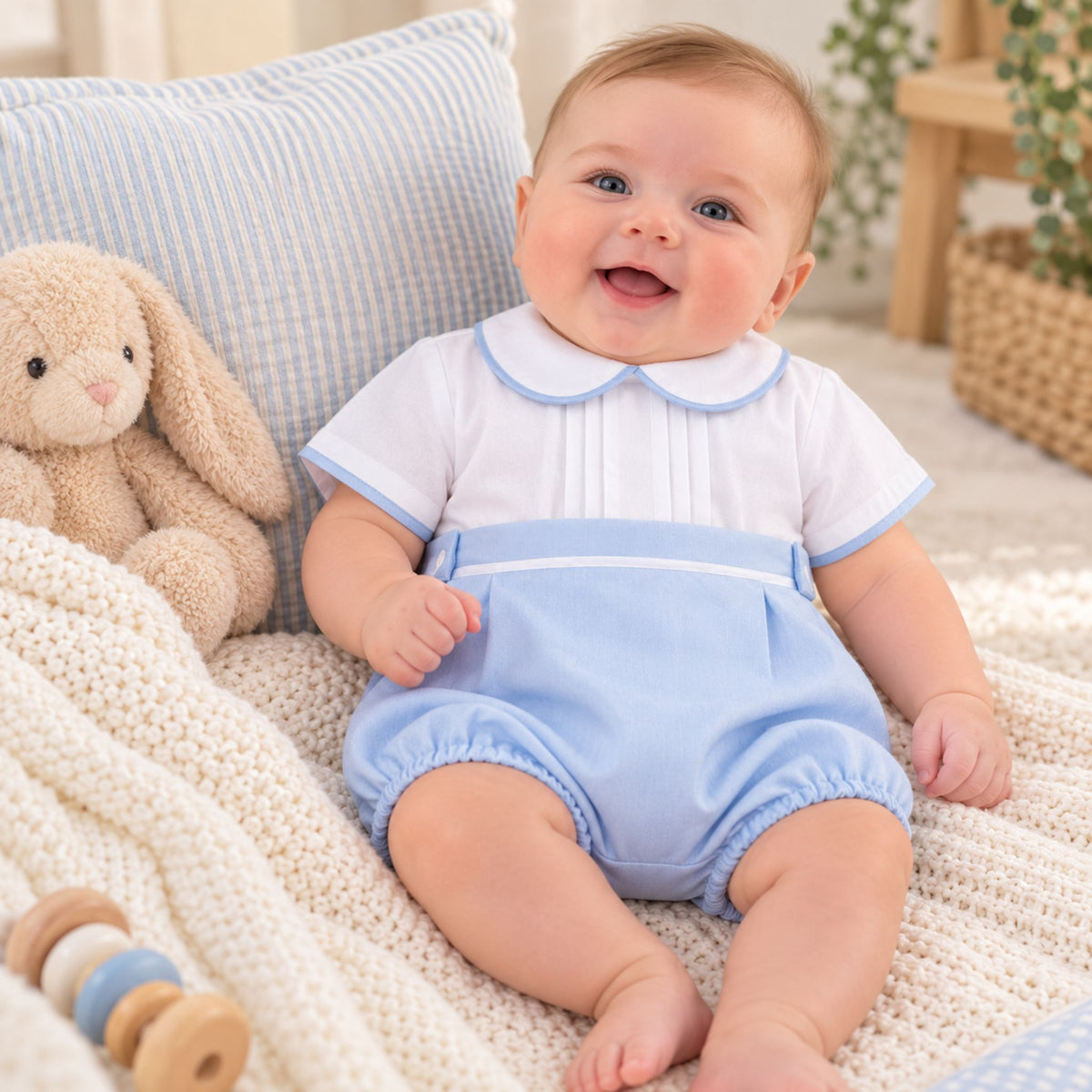 baby boy white shirt with blue shorts outfit