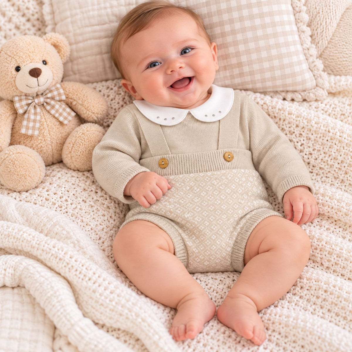 baby boy beige knitted outfit 