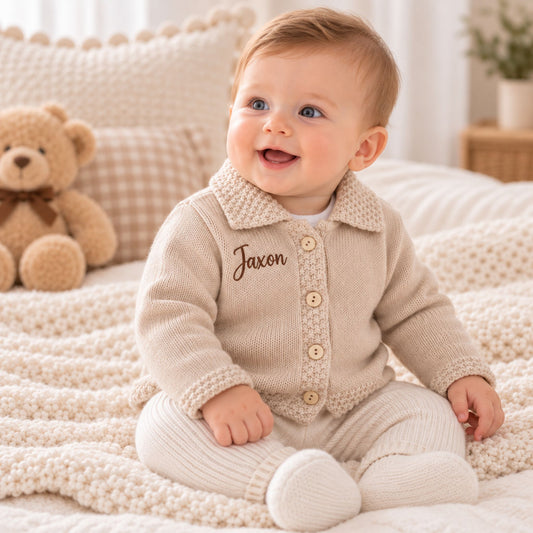 Personalised Unisex Baby Cardigan - Beige
