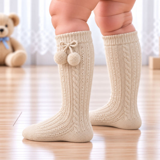 baby boy beige pom socks