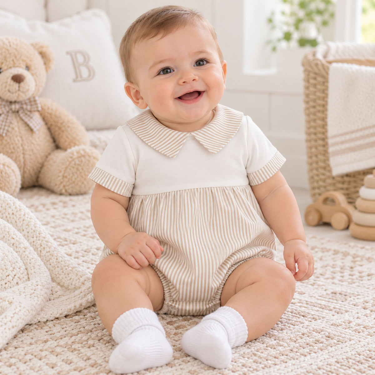 baby boy beige romper