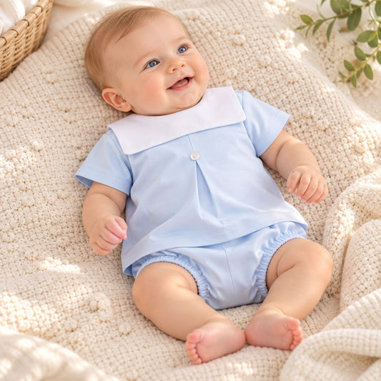 baby boy 2 piece blue cotton outfit