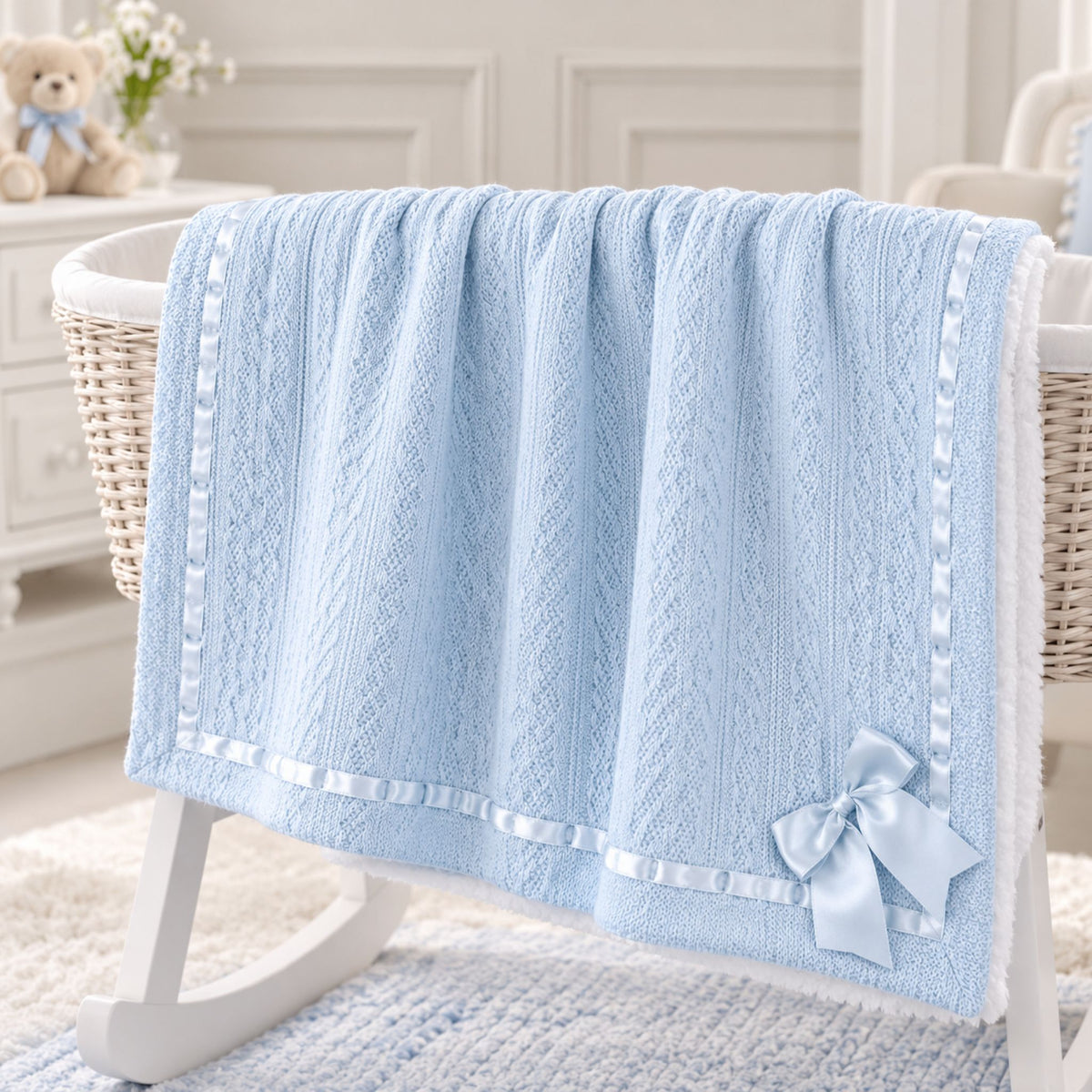 baby boy blue blanket with bow