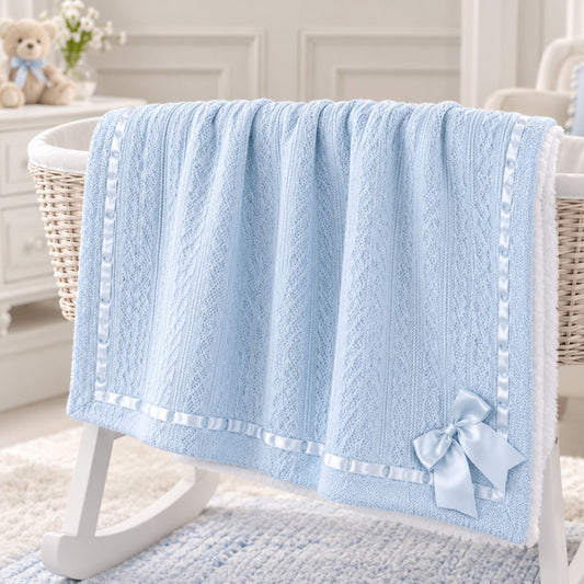 baby boy blue blanket with bow