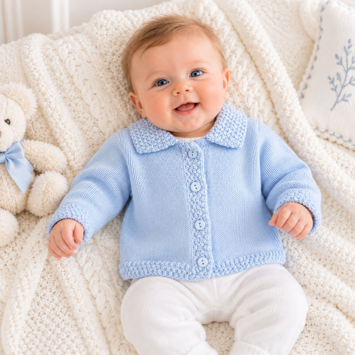 blue baby cardigan by dandelion with collar