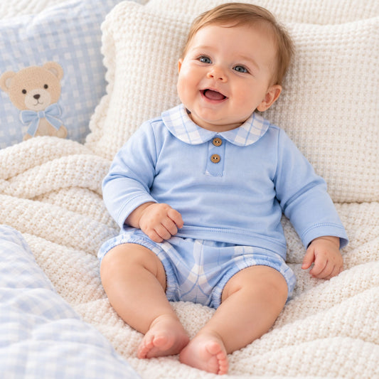 Rapife Baby Boys Blue Top & Check Shorts Set