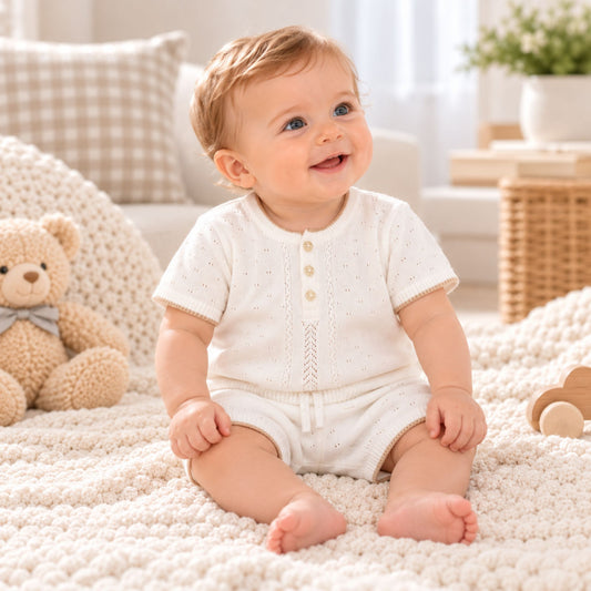 Baby Boys Two-Piece Knitted Outfit – White