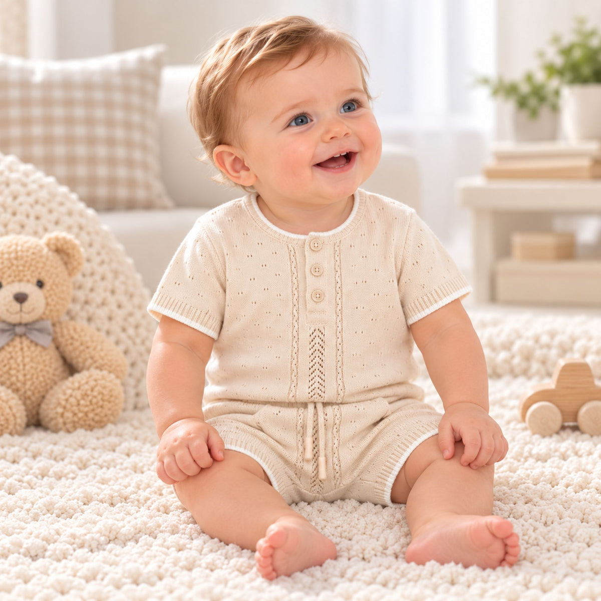Baby Boys Beige Knitted Two Piece Outfit