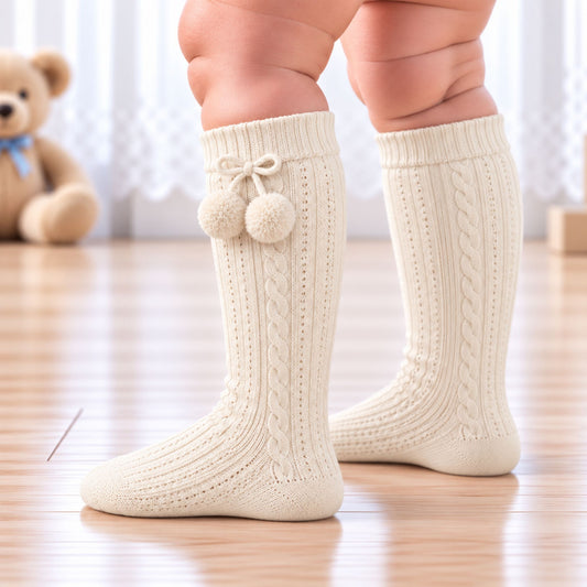 cream baby pom socks