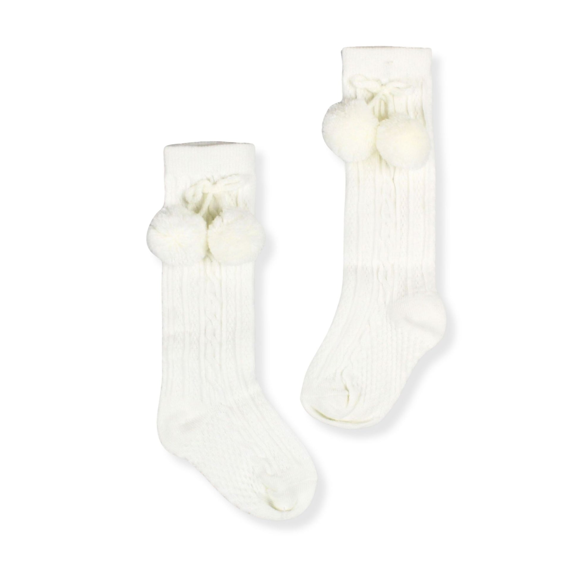baby boy crea knee high socks with pom poms in a spanish style