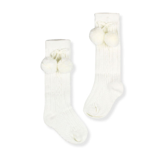 baby boy crea knee high socks with pom poms in a spanish style