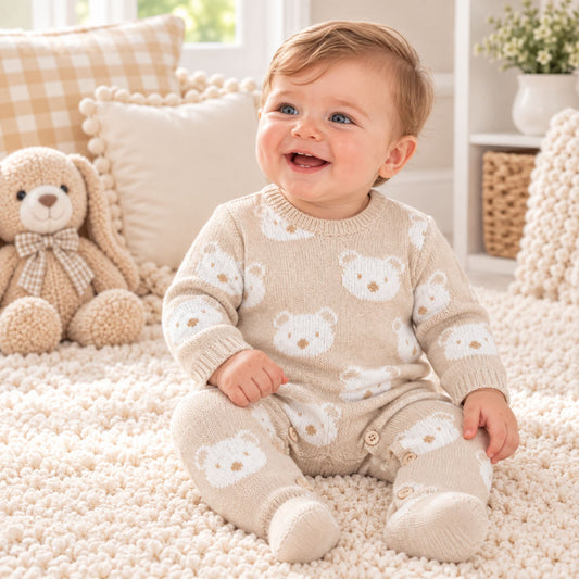 baby boy knitted all in one with bear design