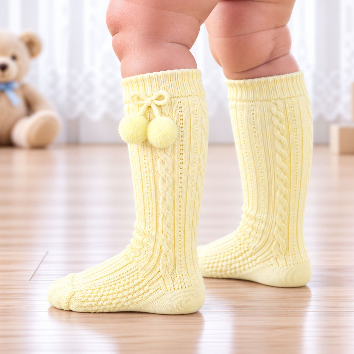 baby lemon pom socks