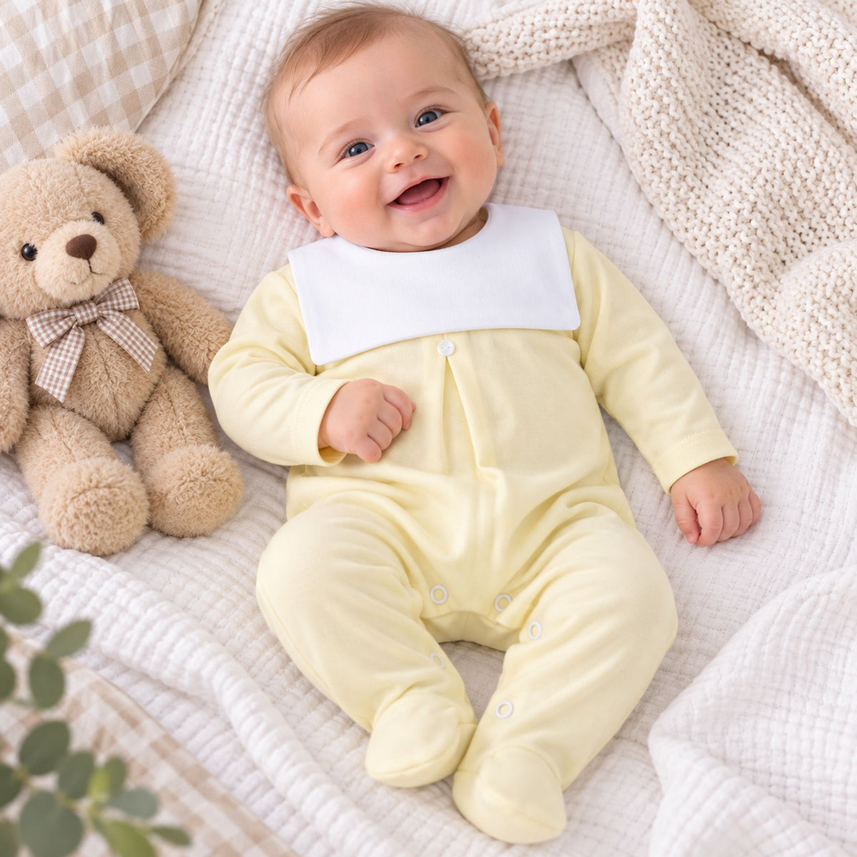 bay boy lemon yellow sleepsuit