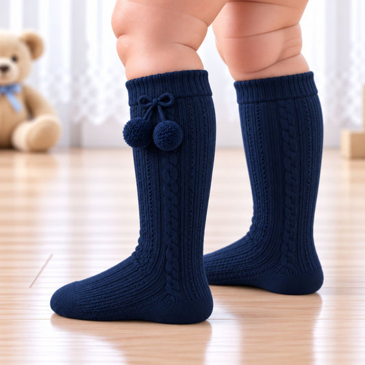 baby navy pom socks