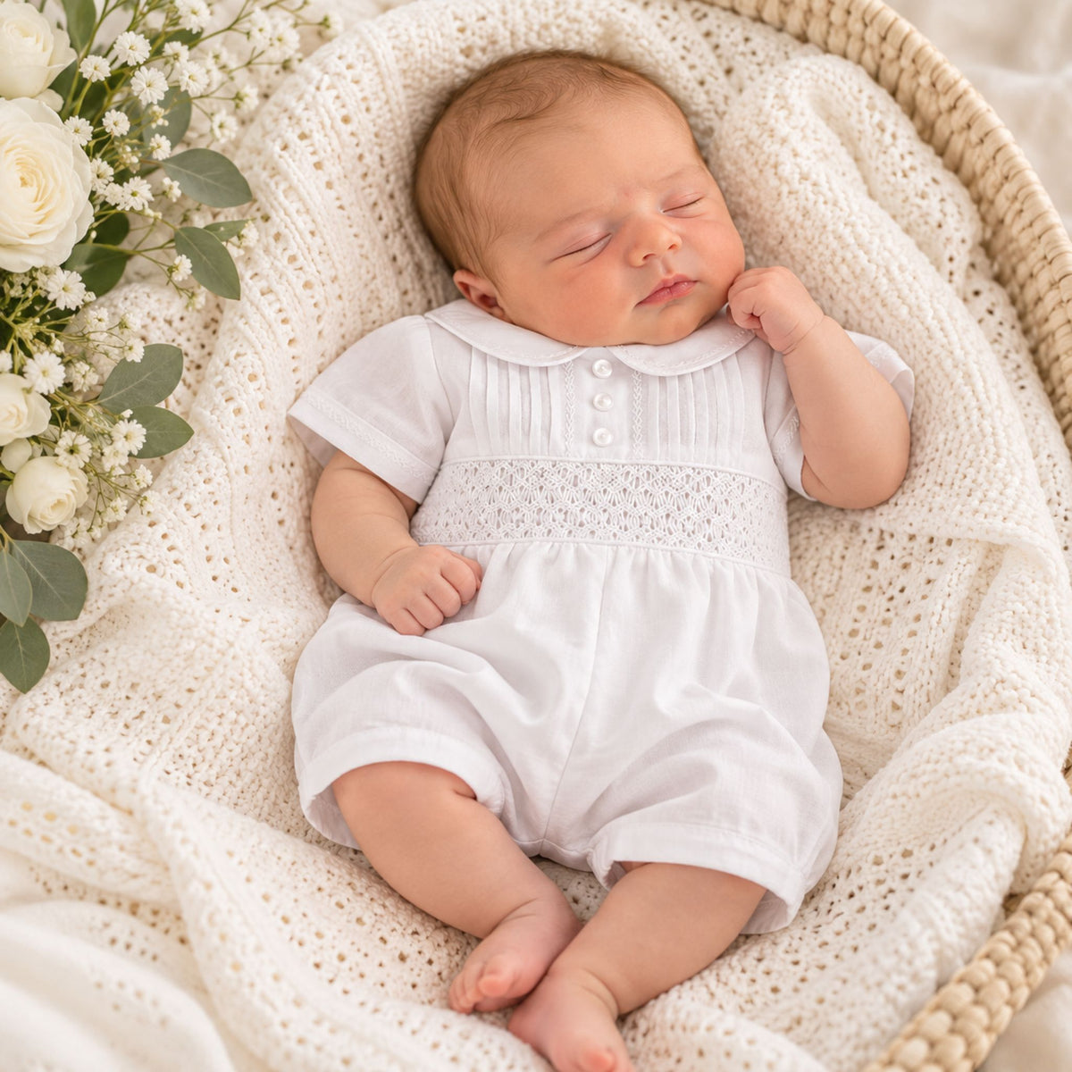 baby boy white sarah louise romper for christening