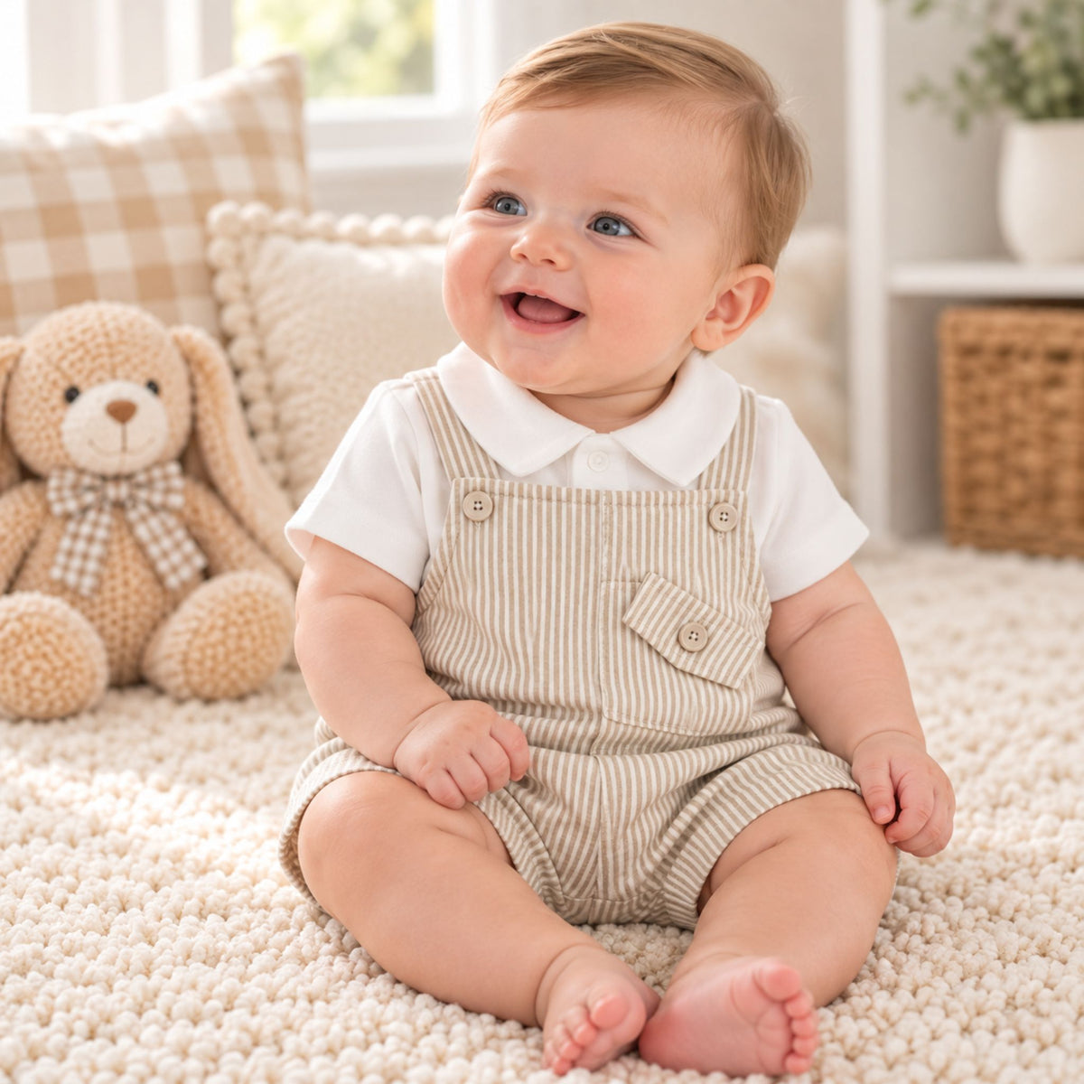 baby boy two piece beige summer outfit