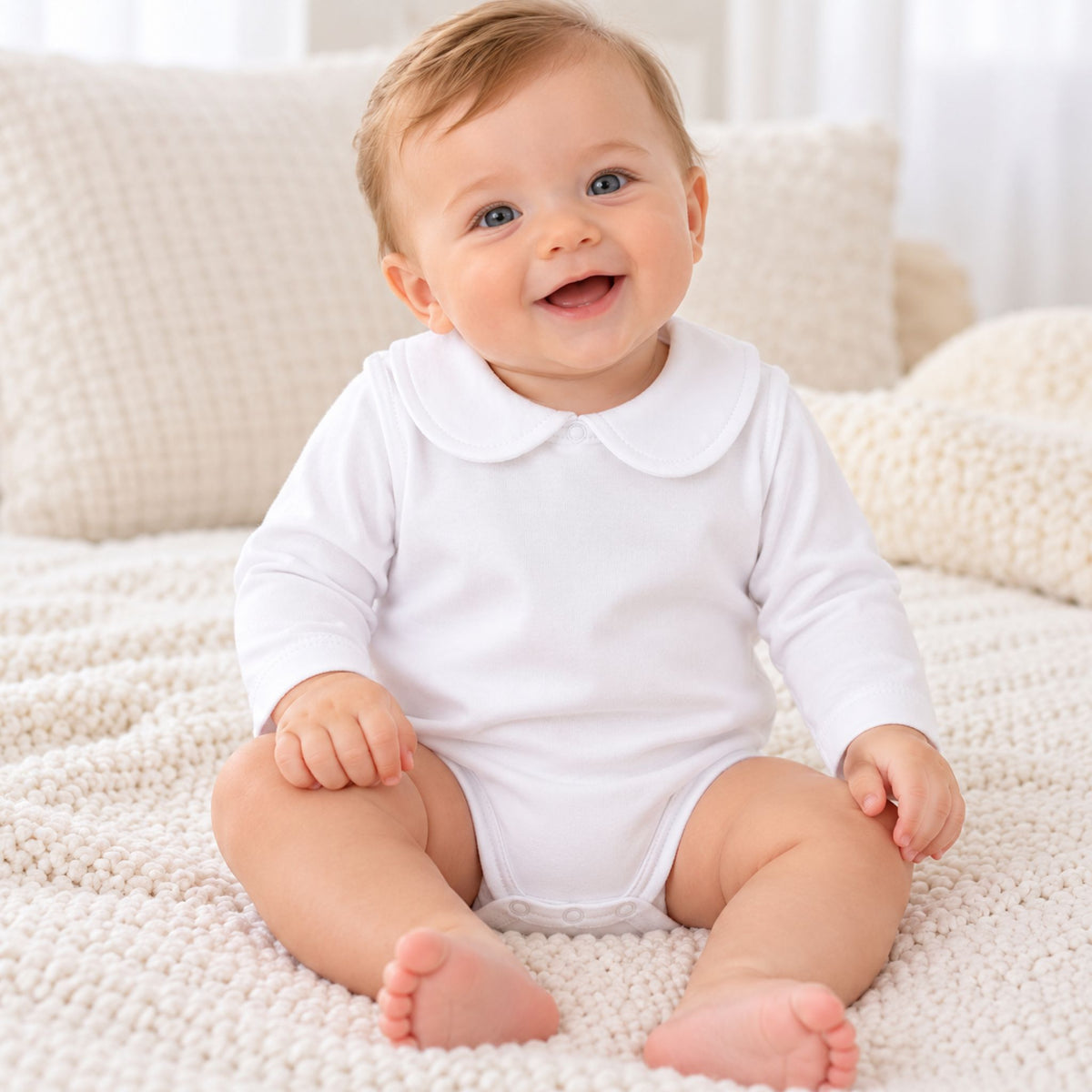 baby white body vest with peter pan collar