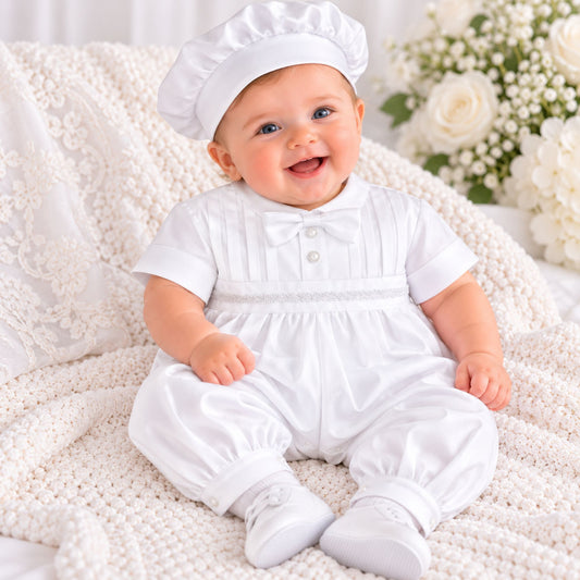 baby boy christening outfit and hat set