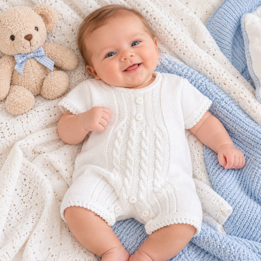 baby boy white knitted romper