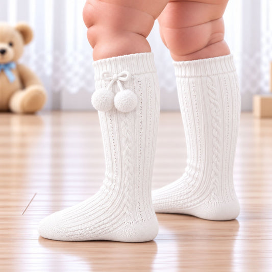 baby boy white pom socks