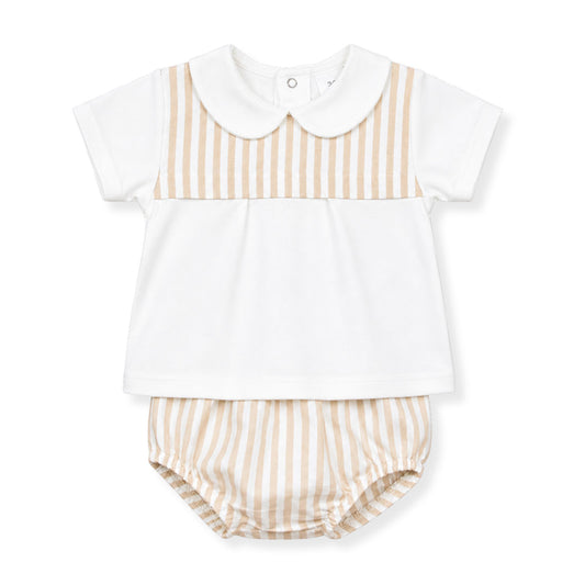 Baby Boy Beige & White Striped Two-Piece Summer Set