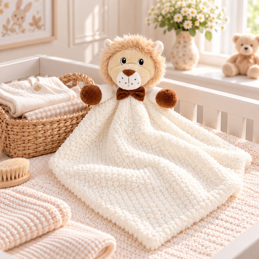beige lion baby comforter