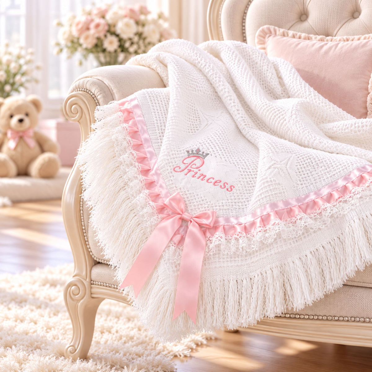 baby girl fancy shawlwith princess embroidery