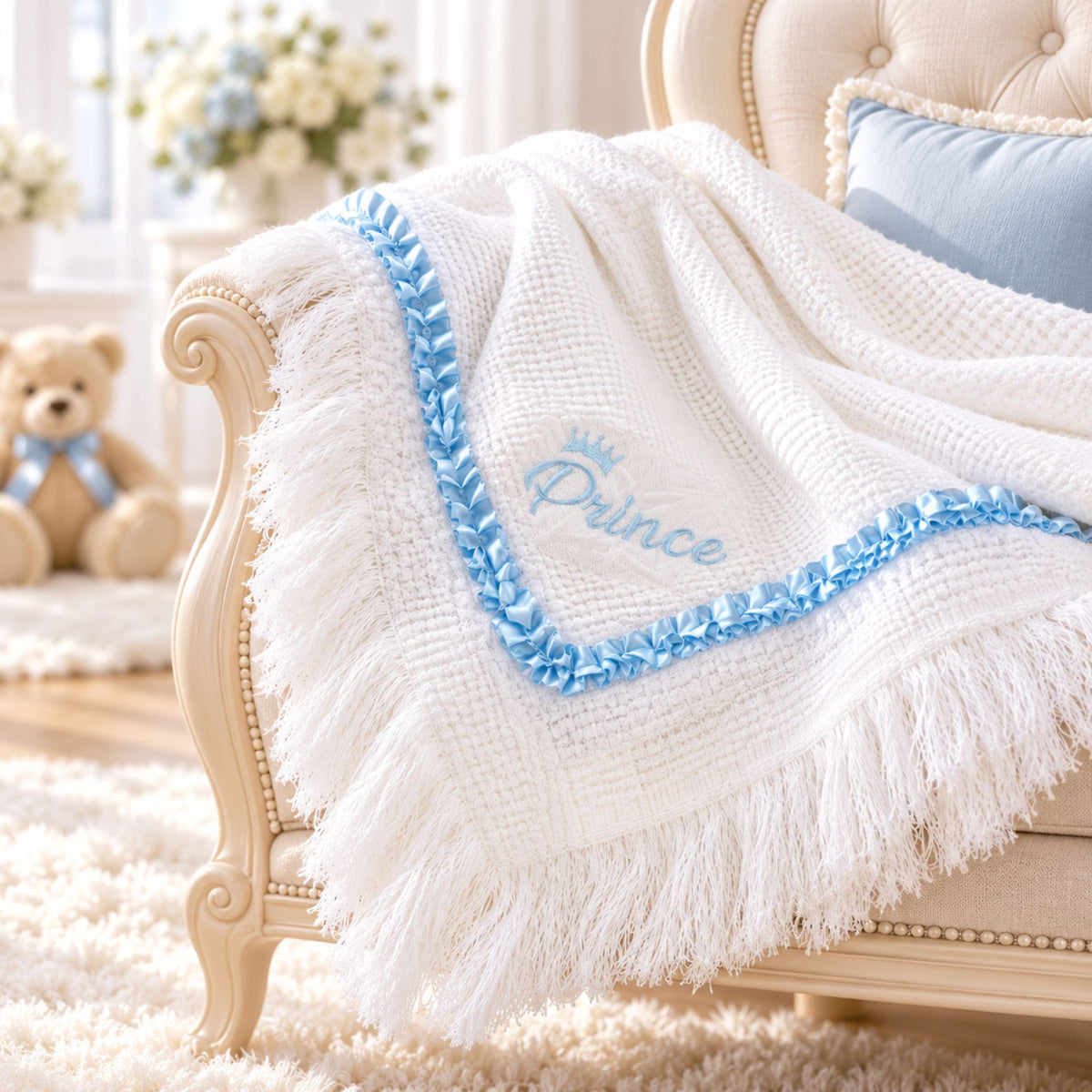 baby boy shawl with prince embroidery