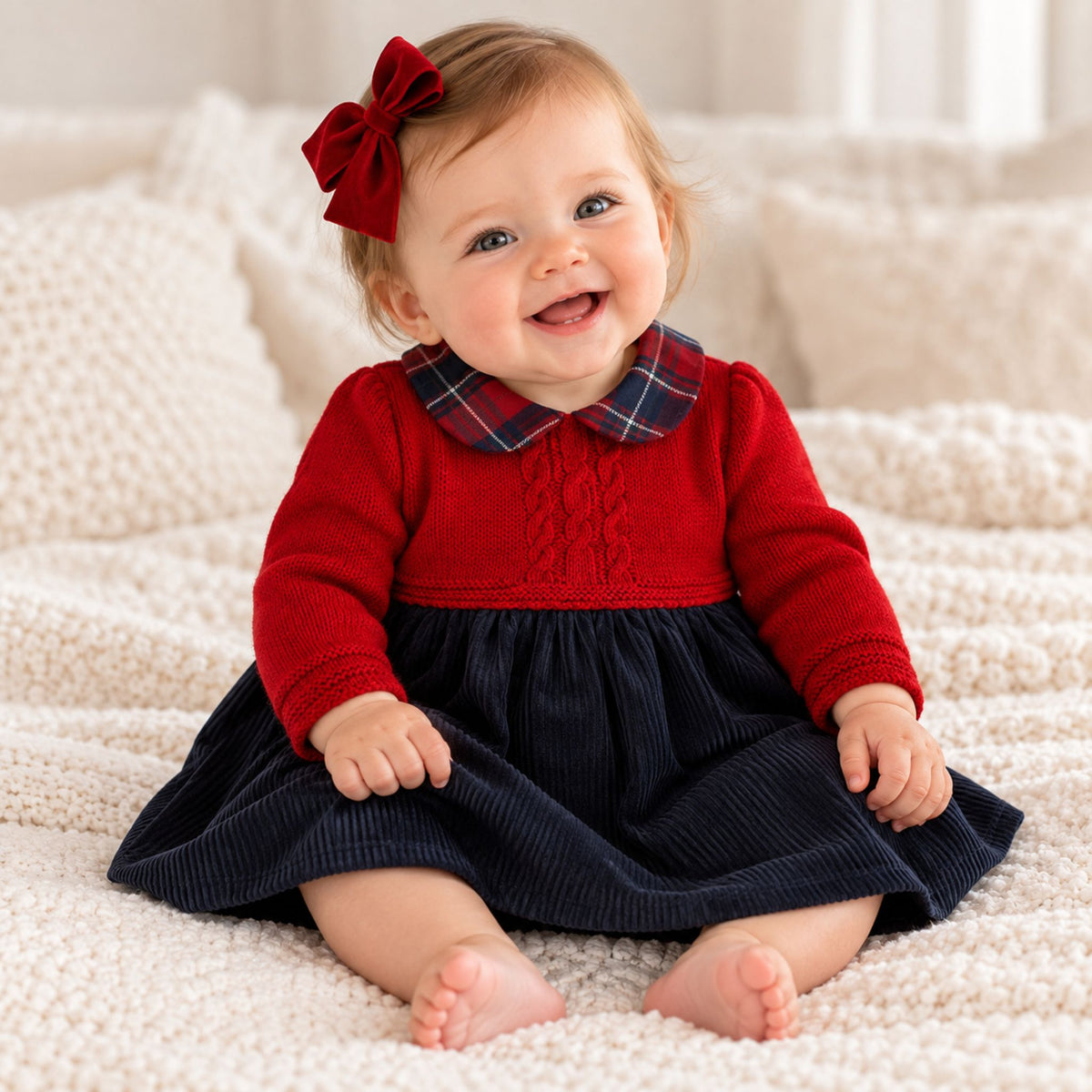 baby girl pex dress with tartan collar