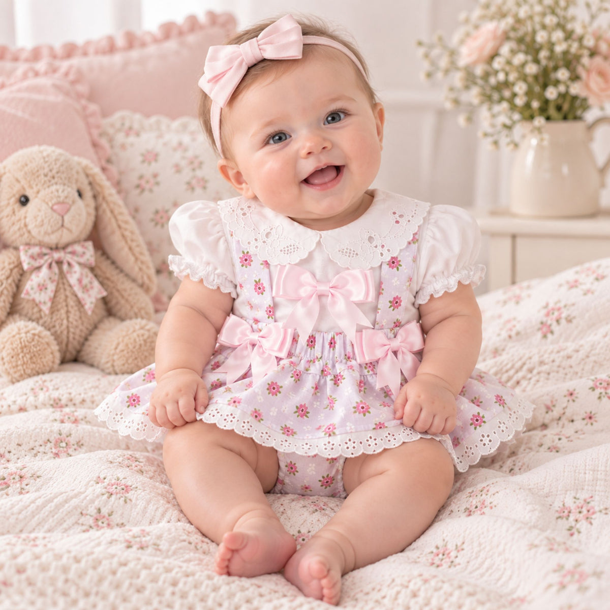baby girl in floral 2 piece outfit
