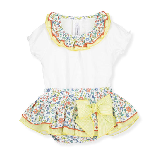 Baby Girls Shirt And Skirt Set With Floral Pattern