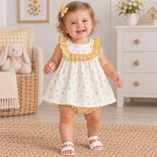 Rapife Lemon Floral Baby Dress, Bloomers & Bow Set – Easter Outfit