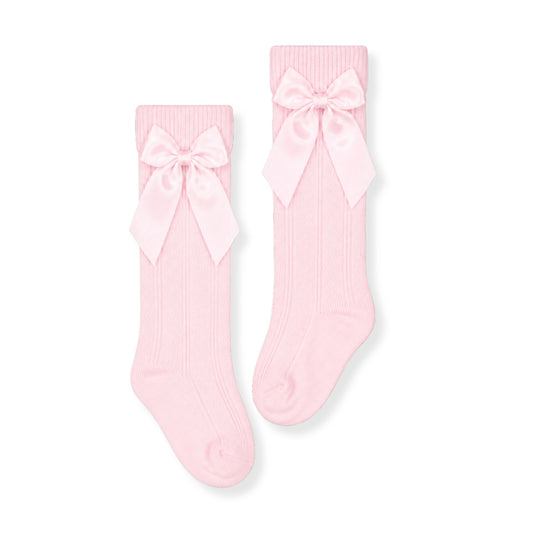 baby girls pink knee high socks with bows