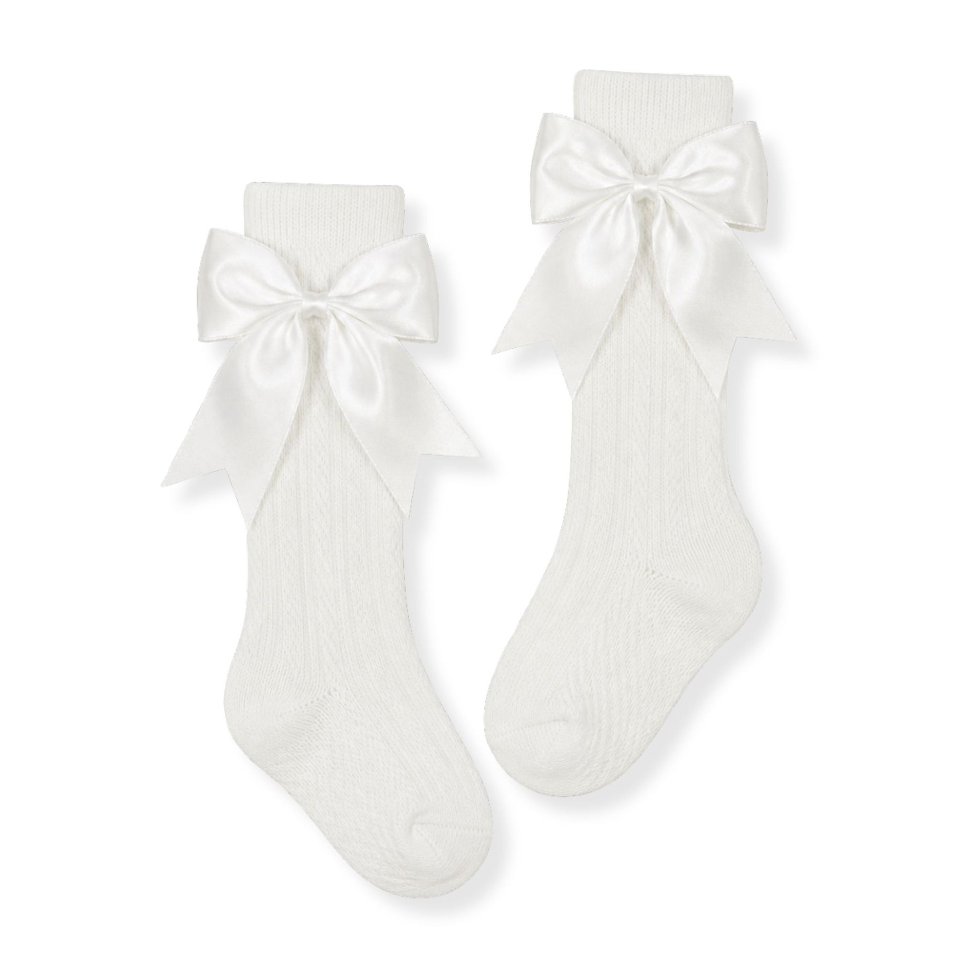 baby girl off white knee high socks with bow