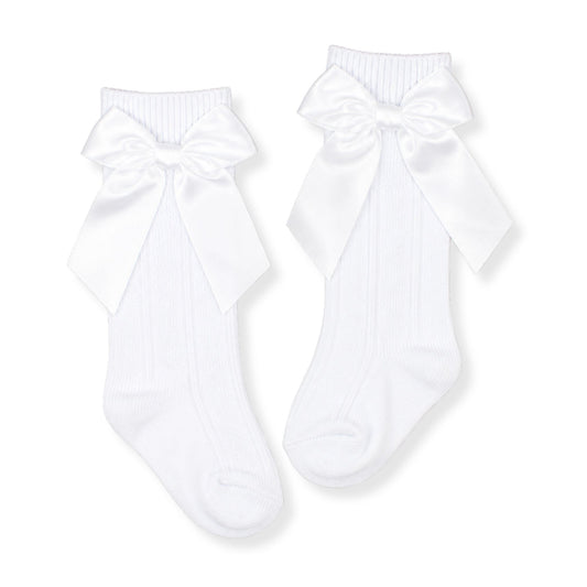 white baby girls knee high socks with bows