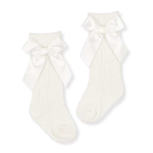 baby girls cream ribbon high knee socks