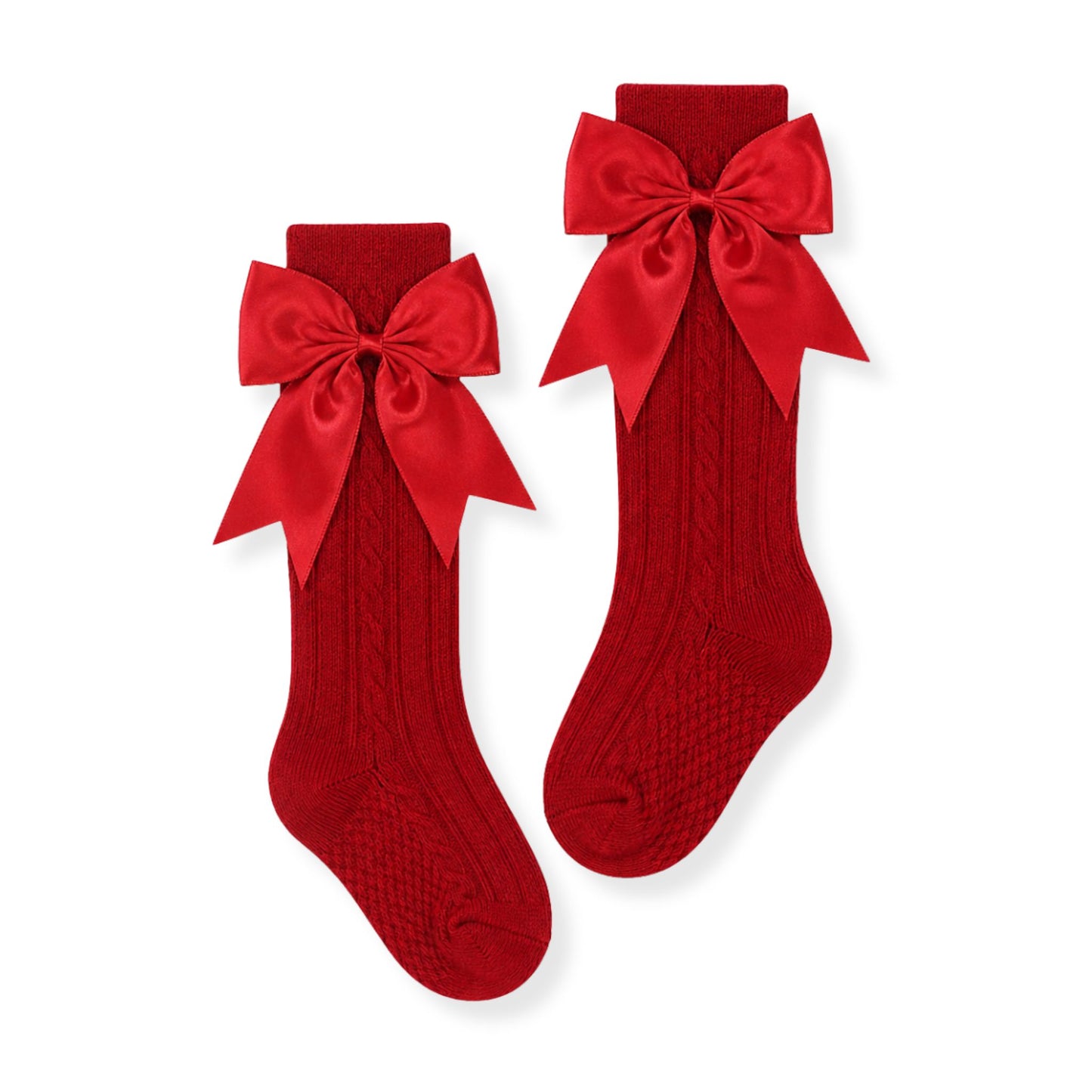 Baby Girls Socks - Knee High Socks With Satin Bow Red