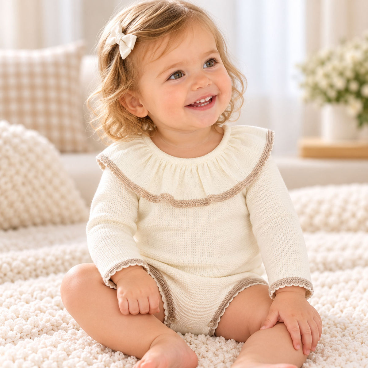 baby girl knitted romper with ruff collar