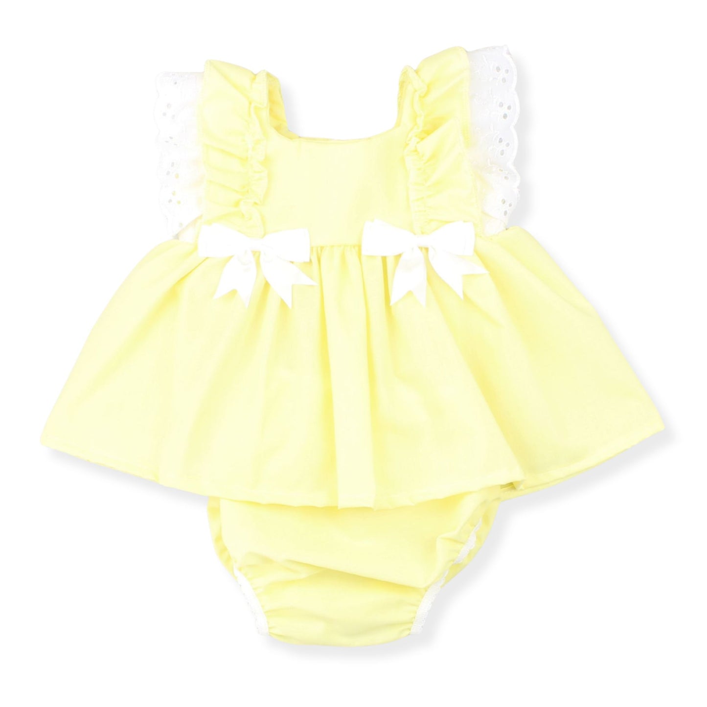 baby girl dress with bloomers in a spanish stye in lemon yellow