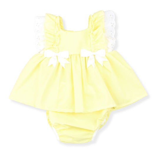 baby girl dress with bloomers in a spanish stye in lemon yellow