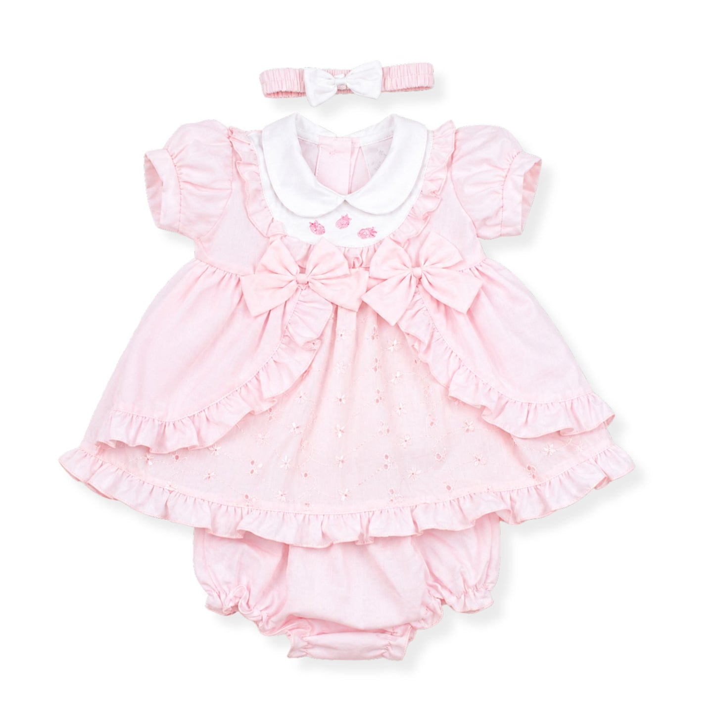 baby girl pink summer dress with bloomers and headband