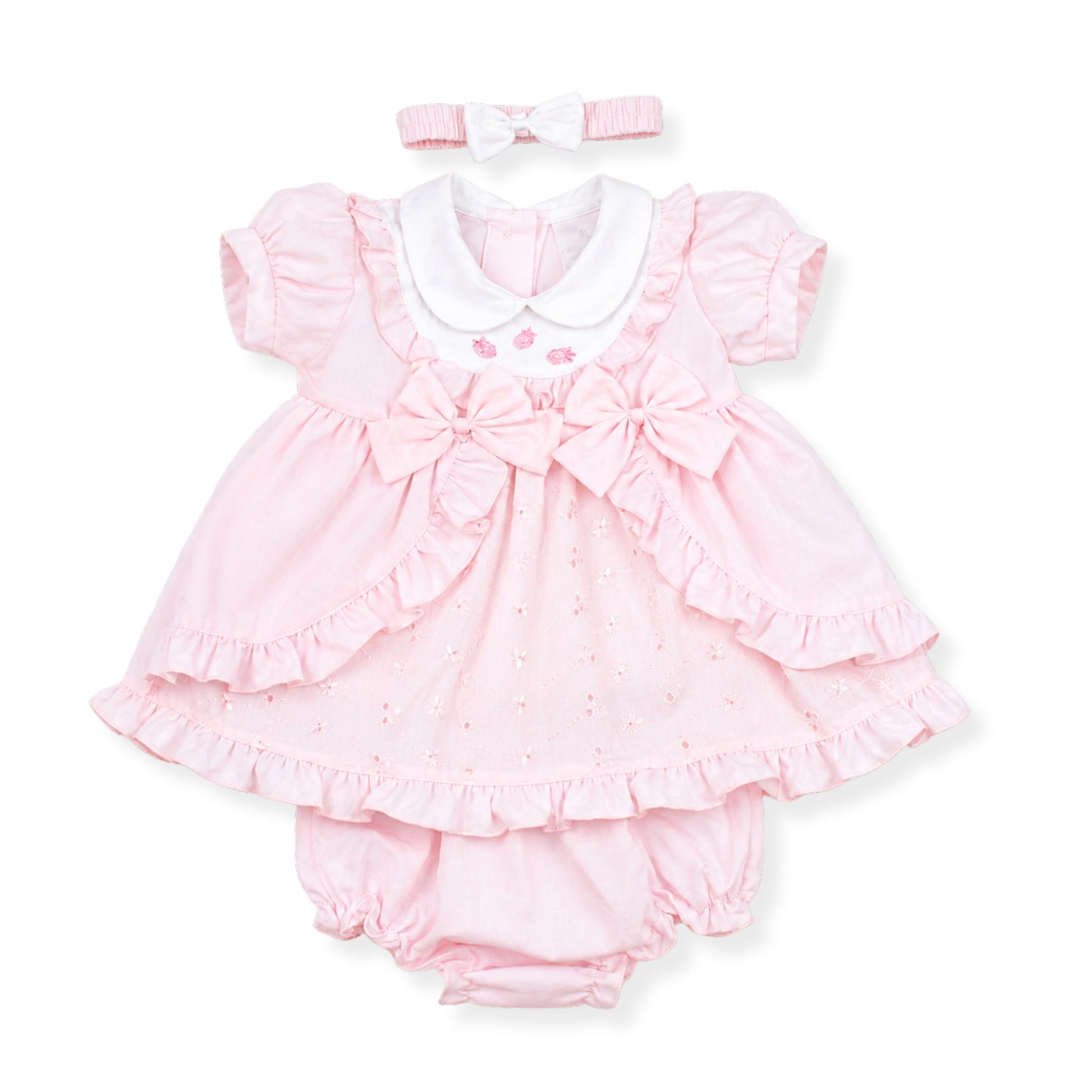 baby girl pink summer dress with bloomers and headband