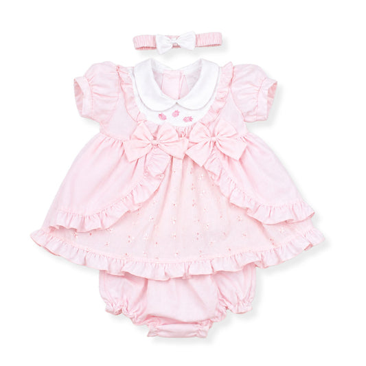 baby girl pink summer dress with bloomers and headband