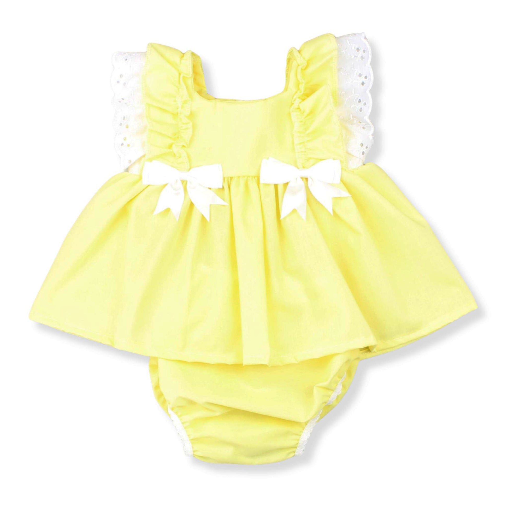 baby girl dress with bloomers in a spanish stye in lemon yellow