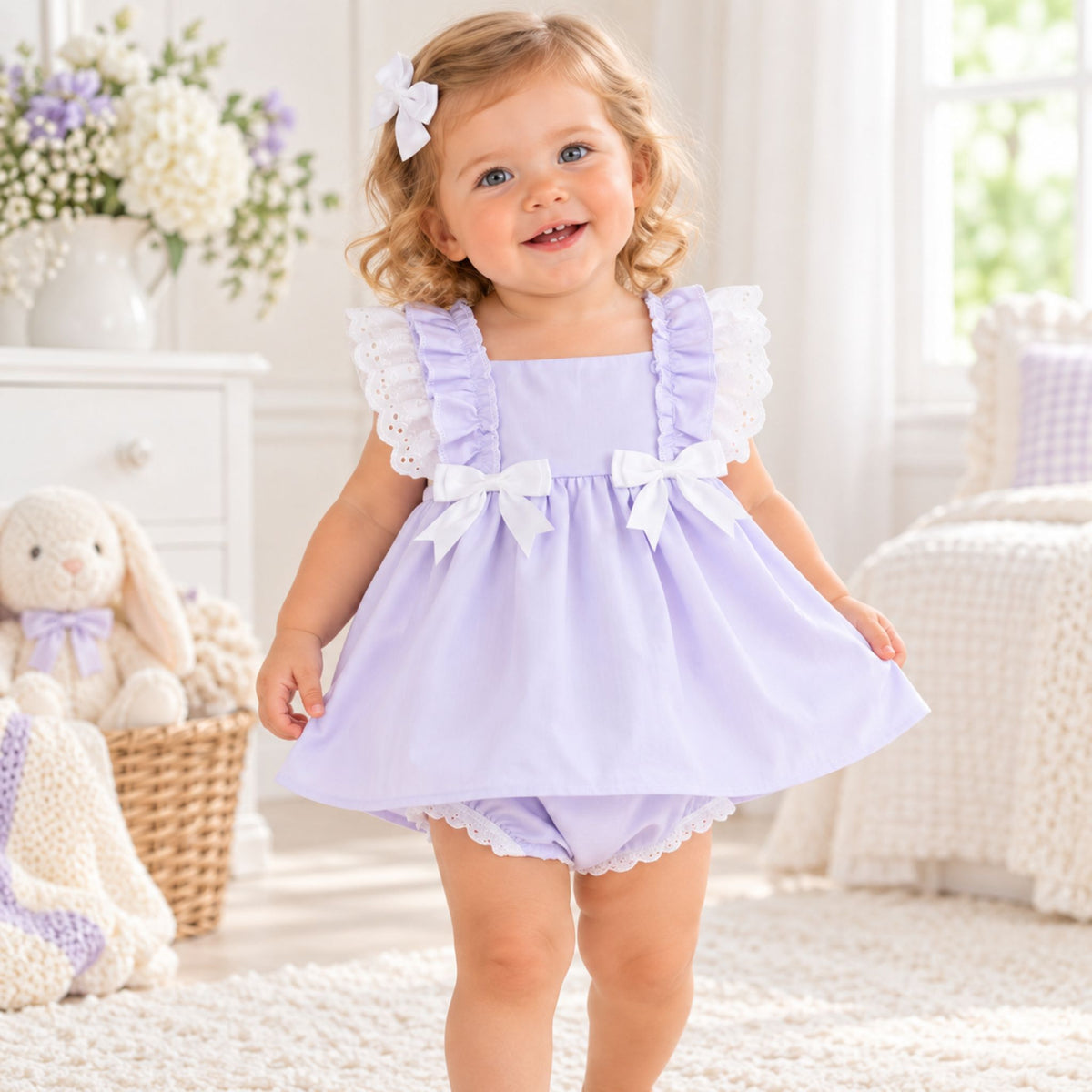 Baby Girl Lilac Dress & Matching Bloomers Set