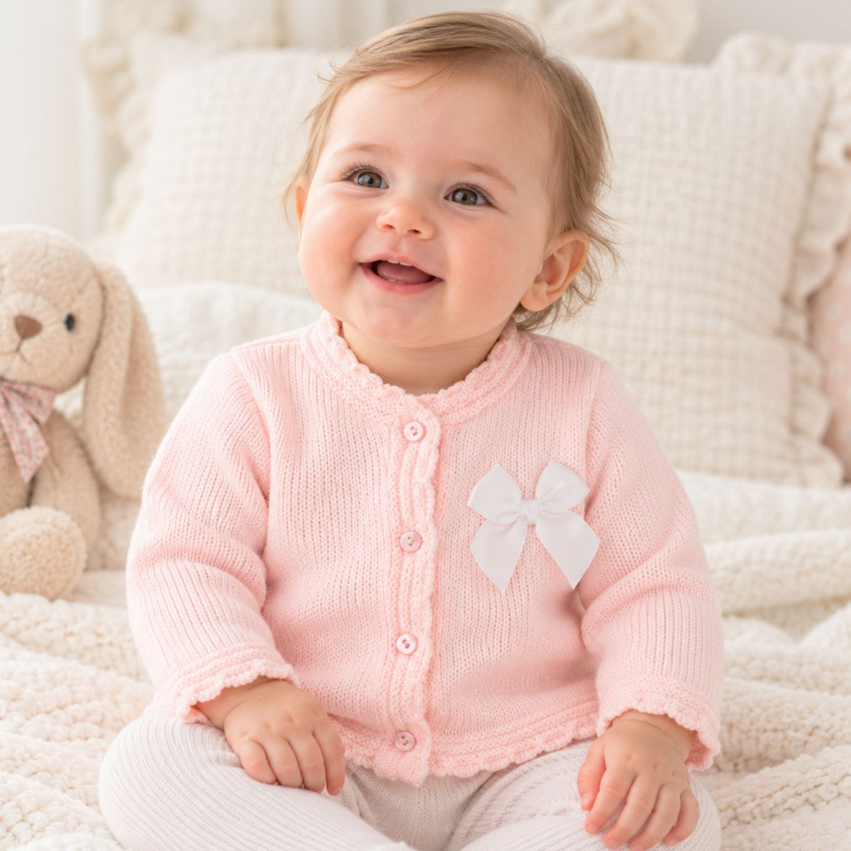 baby girl pink cardigan with whte bow