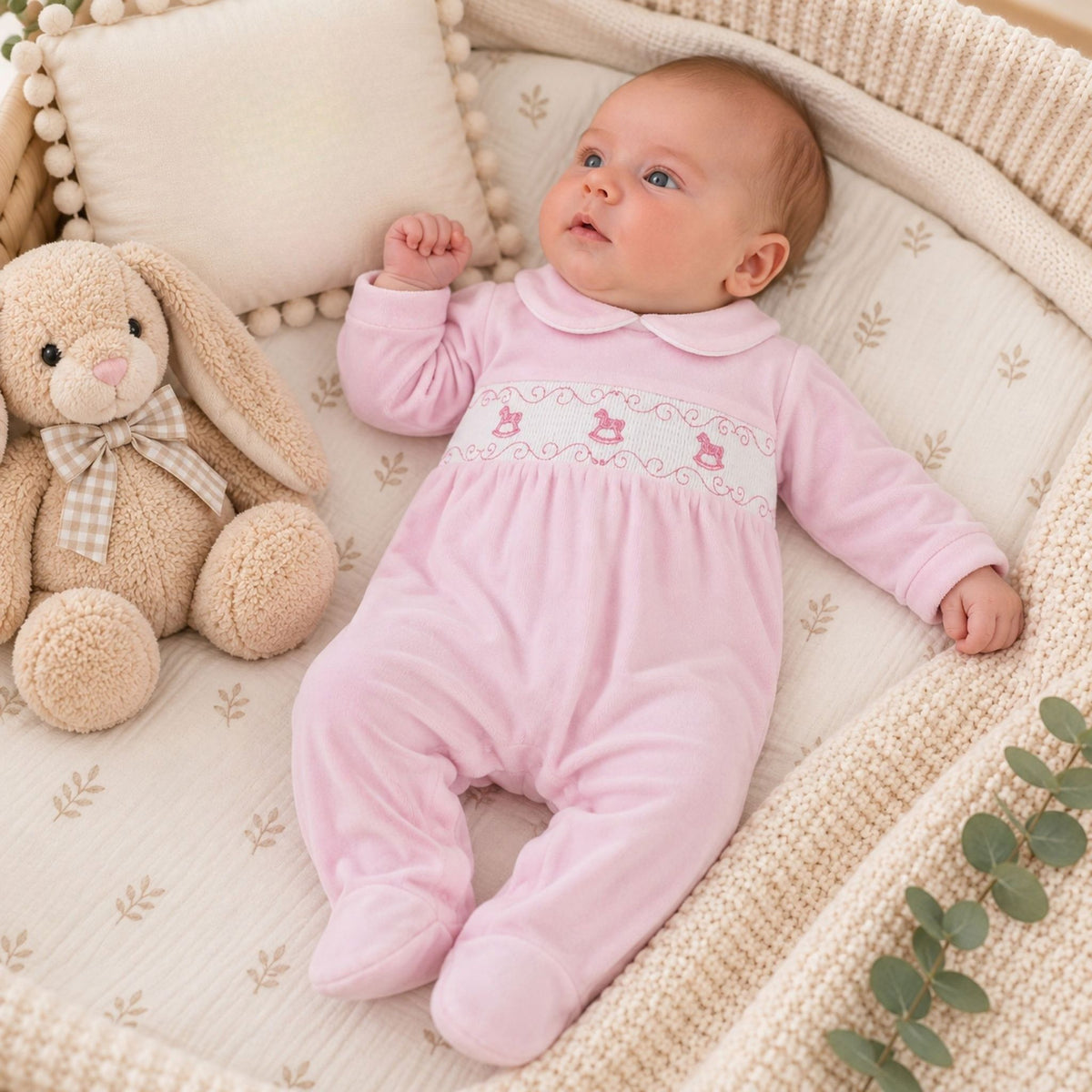 pex baby girl sleepsuit with smocking